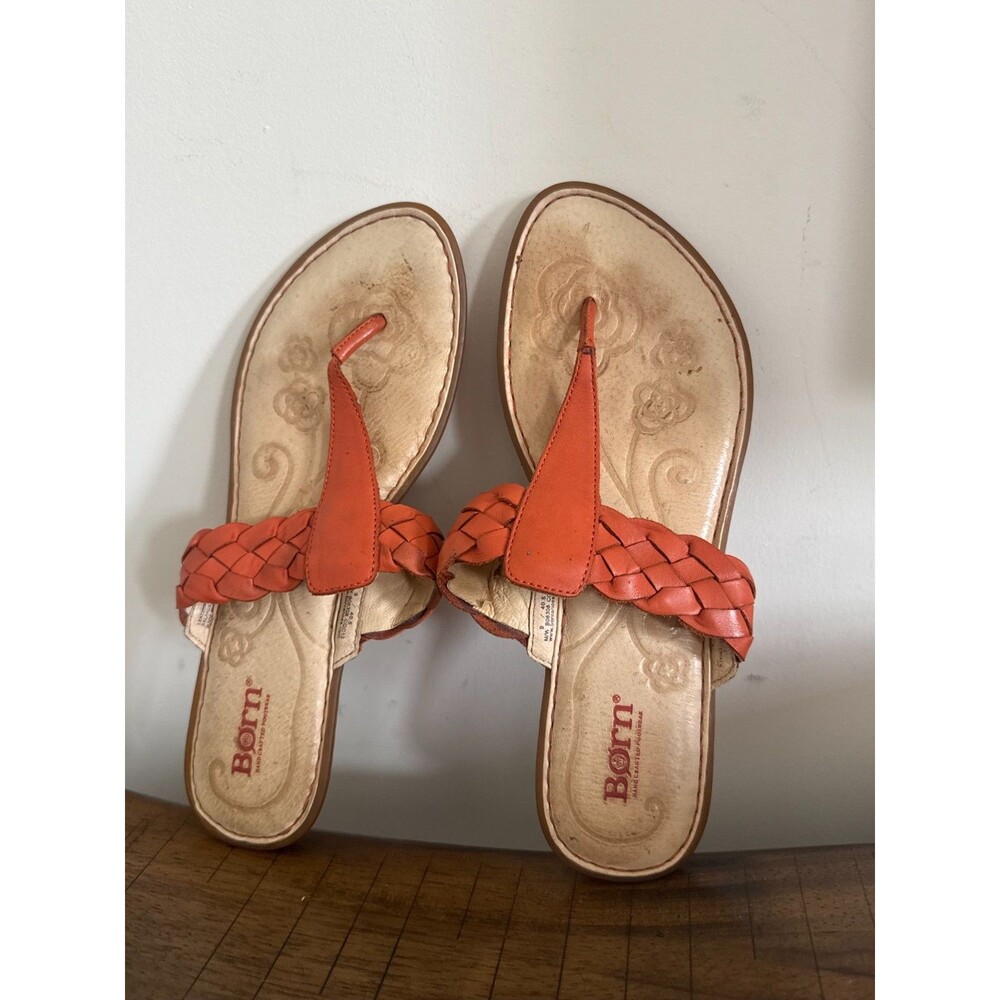 Born Coral Leather Thong Sandals Braided Woven Womens 9 EU 40.5 Boho